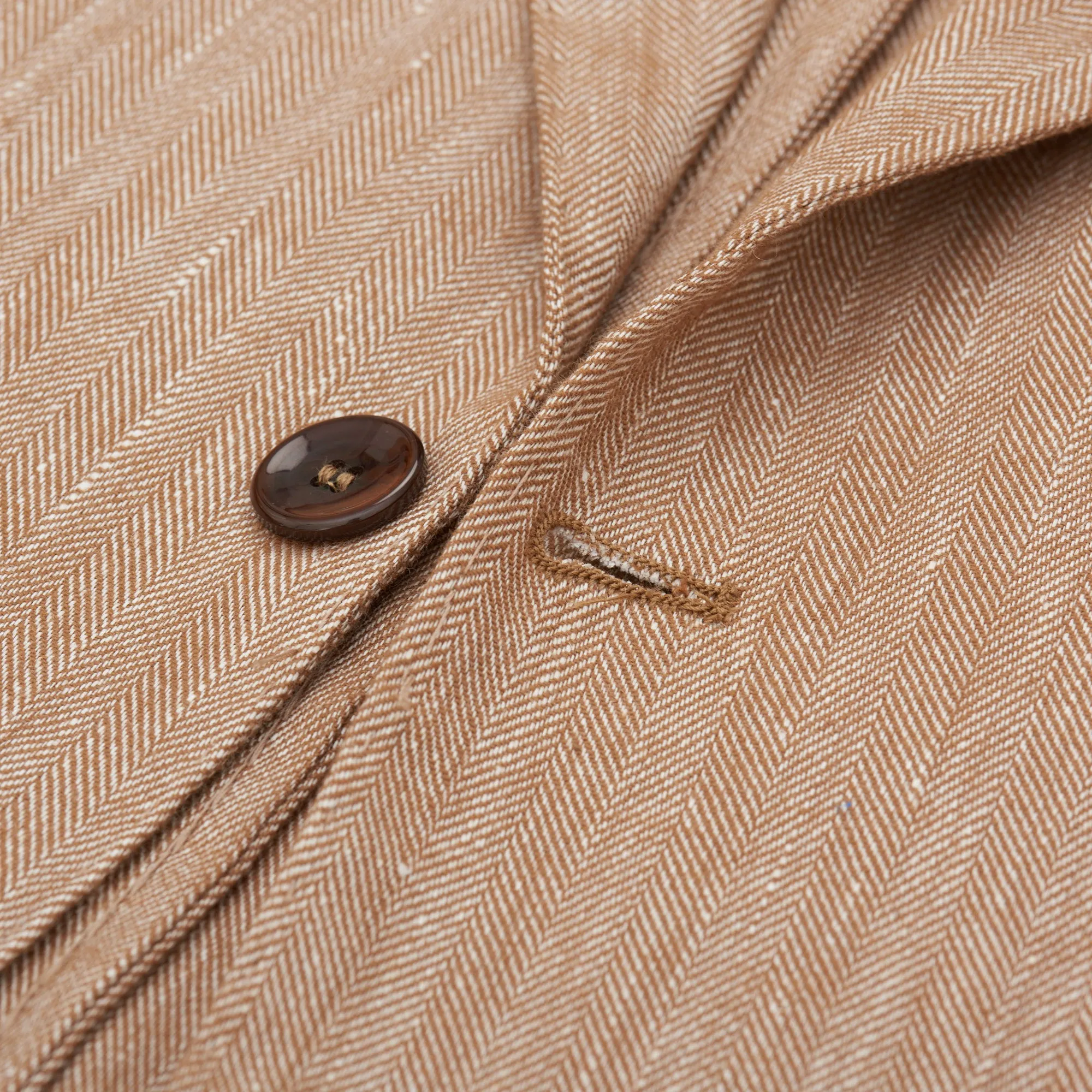 ANTÉ Napoli Tan Herringbone Linen-Cotton Unlined Suit NEW Slim Fit